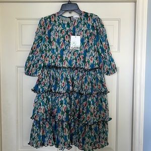 Ganni designer floral azure blue dress